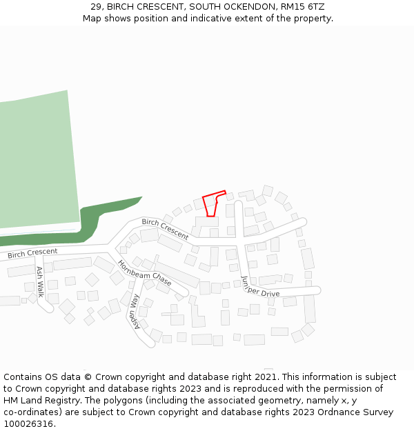 29, BIRCH CRESCENT, SOUTH OCKENDON, RM15 6TZ: Location map and indicative extent of plot