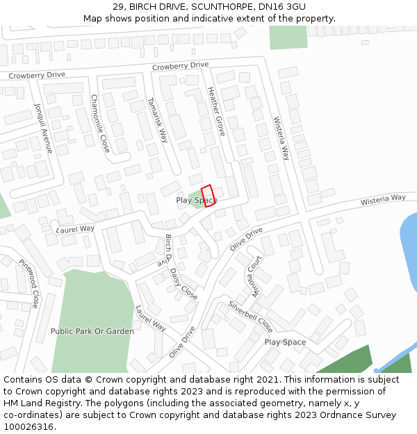 29, BIRCH DRIVE, SCUNTHORPE, DN16 3GU: Location map and indicative extent of plot