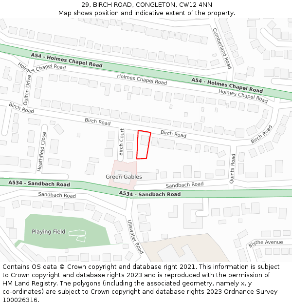 29, BIRCH ROAD, CONGLETON, CW12 4NN: Location map and indicative extent of plot