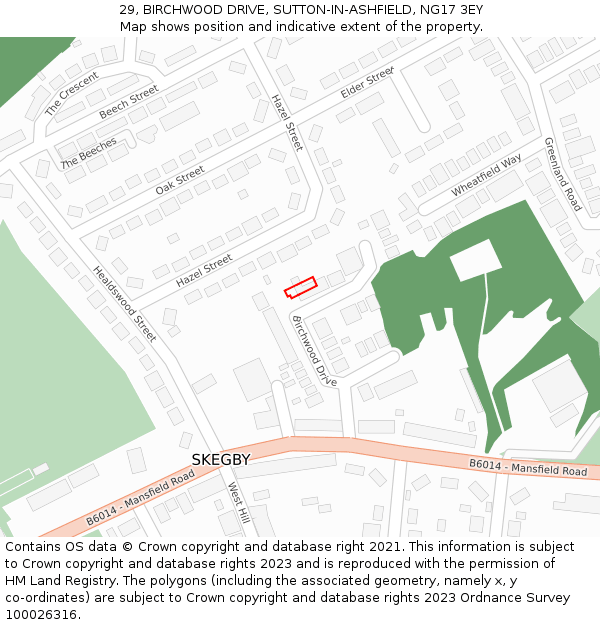 29, BIRCHWOOD DRIVE, SUTTON-IN-ASHFIELD, NG17 3EY: Location map and indicative extent of plot