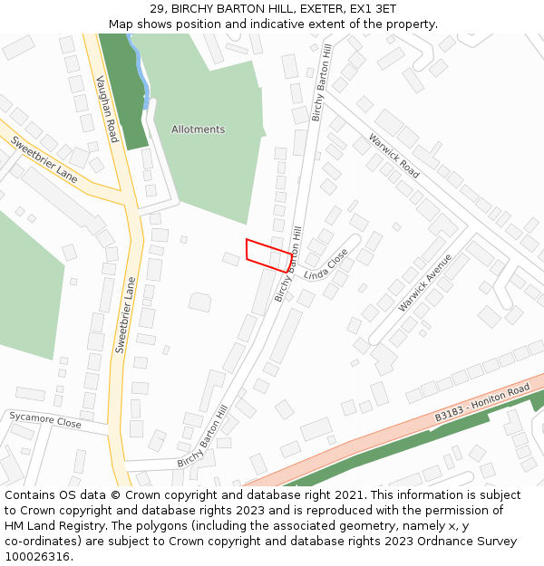 29, BIRCHY BARTON HILL, EXETER, EX1 3ET: Location map and indicative extent of plot