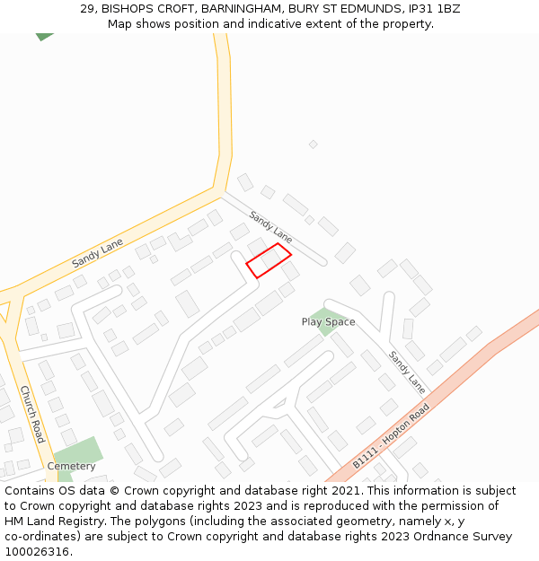 29, BISHOPS CROFT, BARNINGHAM, BURY ST EDMUNDS, IP31 1BZ: Location map and indicative extent of plot