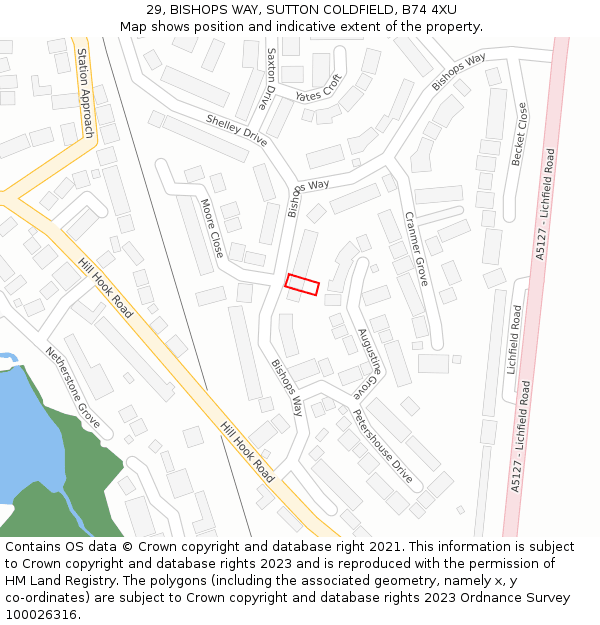 29, BISHOPS WAY, SUTTON COLDFIELD, B74 4XU: Location map and indicative extent of plot