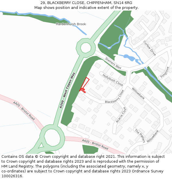 29, BLACKBERRY CLOSE, CHIPPENHAM, SN14 6RG: Location map and indicative extent of plot