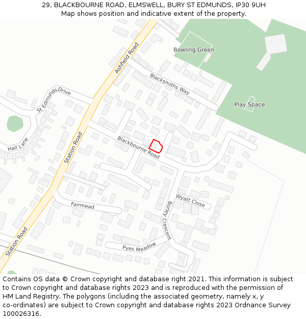 29, BLACKBOURNE ROAD, ELMSWELL, BURY ST EDMUNDS, IP30 9UH: Location map and indicative extent of plot
