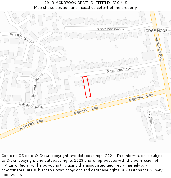 29, BLACKBROOK DRIVE, SHEFFIELD, S10 4LS: Location map and indicative extent of plot