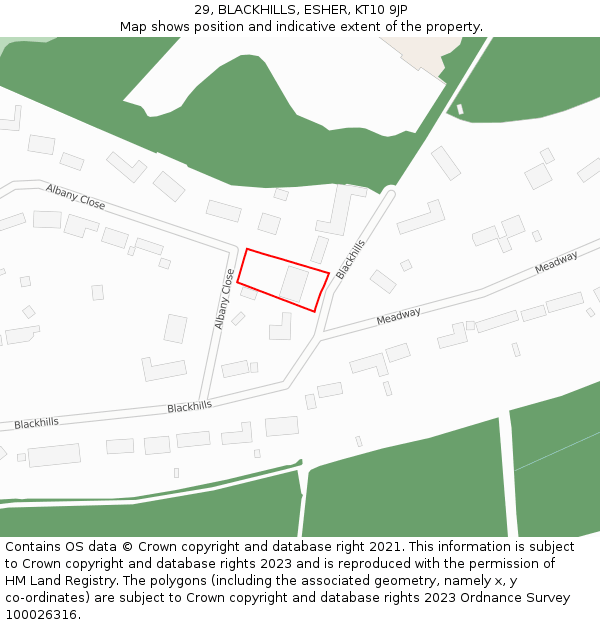 29, BLACKHILLS, ESHER, KT10 9JP: Location map and indicative extent of plot