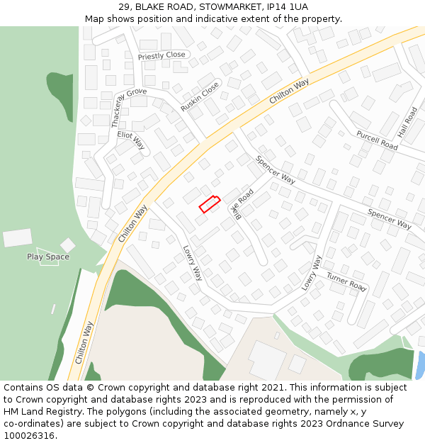 29, BLAKE ROAD, STOWMARKET, IP14 1UA: Location map and indicative extent of plot