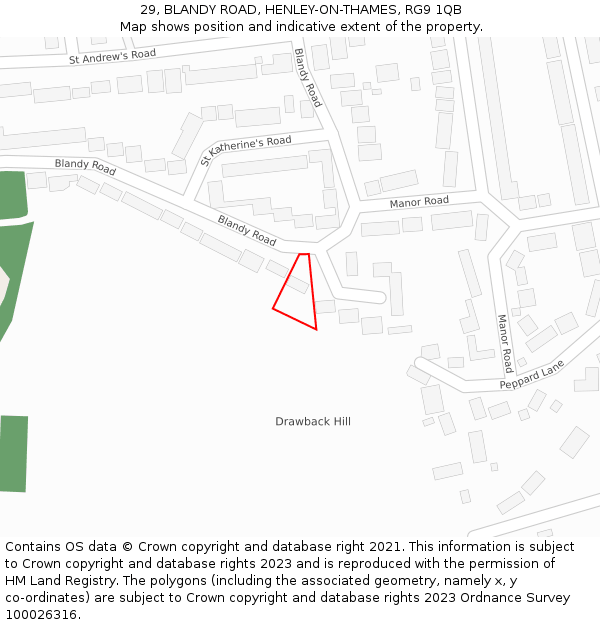 29, BLANDY ROAD, HENLEY-ON-THAMES, RG9 1QB: Location map and indicative extent of plot