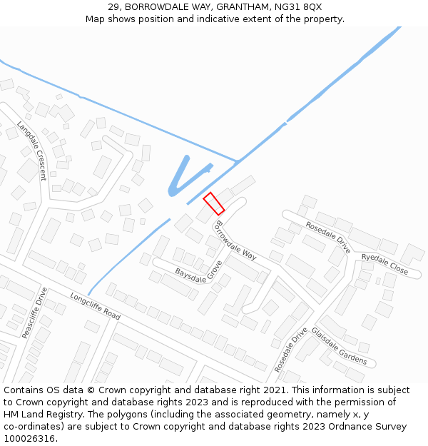 29, BORROWDALE WAY, GRANTHAM, NG31 8QX: Location map and indicative extent of plot