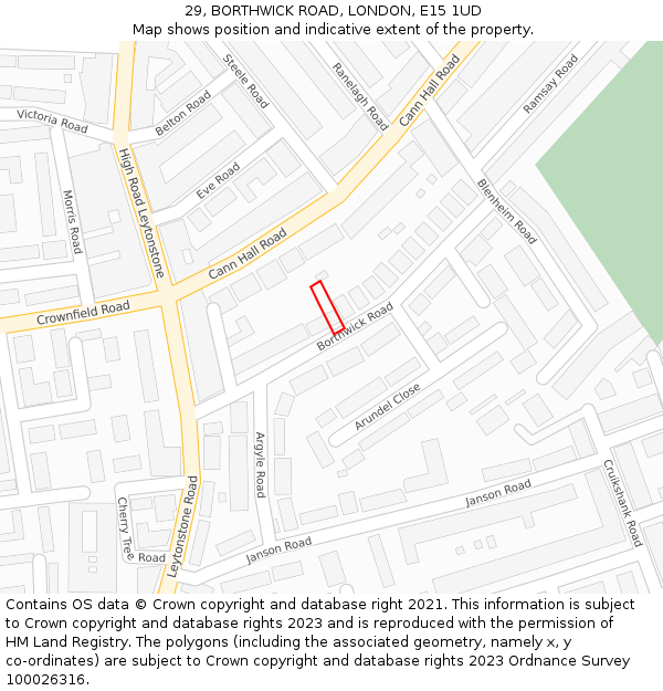 29, BORTHWICK ROAD, LONDON, E15 1UD: Location map and indicative extent of plot