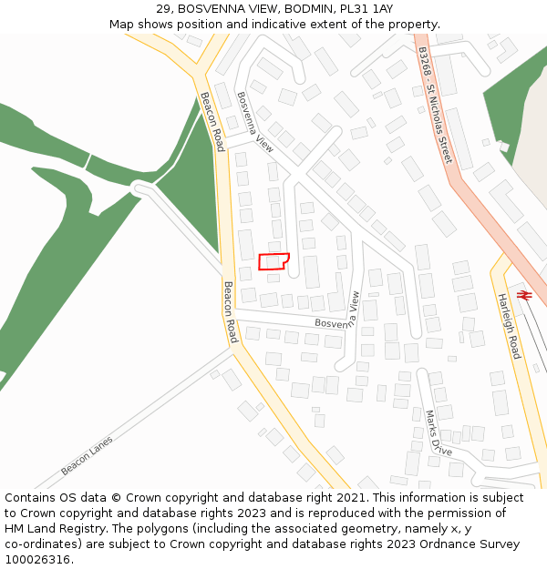 29, BOSVENNA VIEW, BODMIN, PL31 1AY: Location map and indicative extent of plot