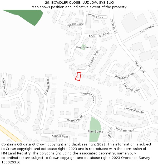 29, BOWDLER CLOSE, LUDLOW, SY8 1UG: Location map and indicative extent of plot