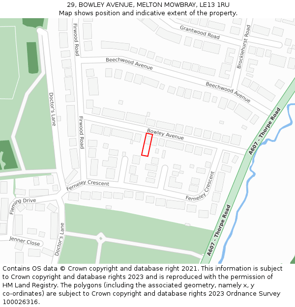 29, BOWLEY AVENUE, MELTON MOWBRAY, LE13 1RU: Location map and indicative extent of plot