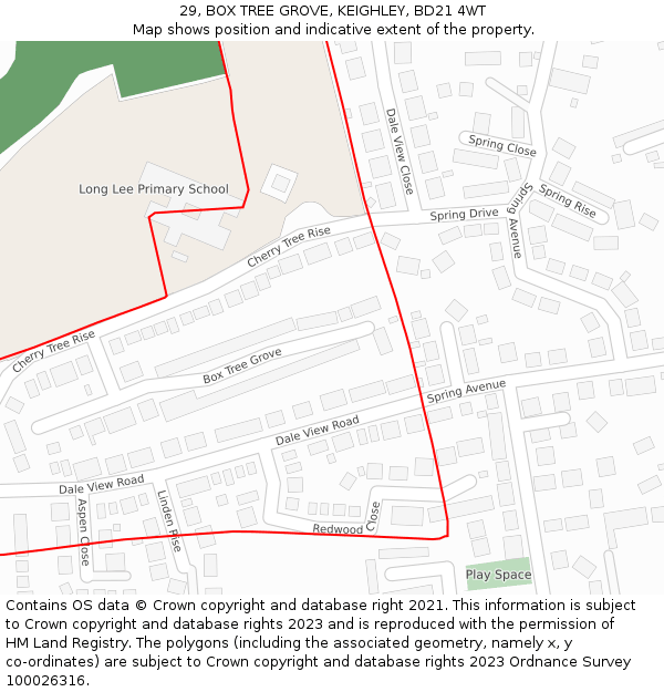 29, BOX TREE GROVE, KEIGHLEY, BD21 4WT: Location map and indicative extent of plot