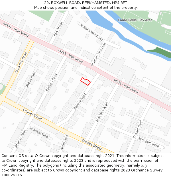 29, BOXWELL ROAD, BERKHAMSTED, HP4 3ET: Location map and indicative extent of plot