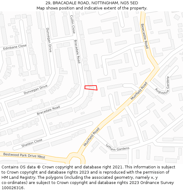 29, BRACADALE ROAD, NOTTINGHAM, NG5 5ED: Location map and indicative extent of plot