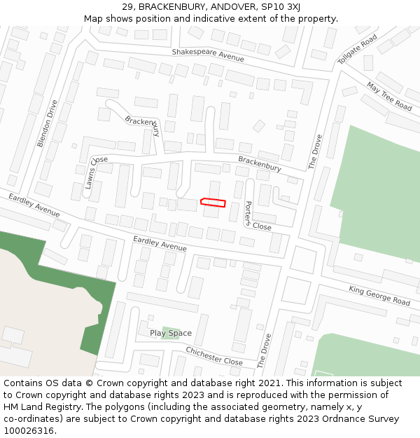 29, BRACKENBURY, ANDOVER, SP10 3XJ: Location map and indicative extent of plot