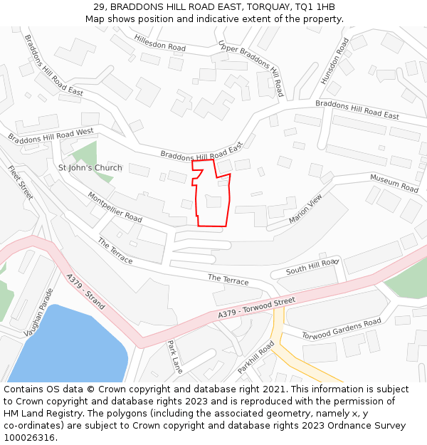 29, BRADDONS HILL ROAD EAST, TORQUAY, TQ1 1HB: Location map and indicative extent of plot