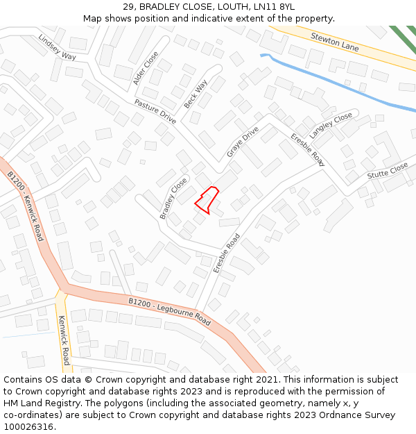 29, BRADLEY CLOSE, LOUTH, LN11 8YL: Location map and indicative extent of plot