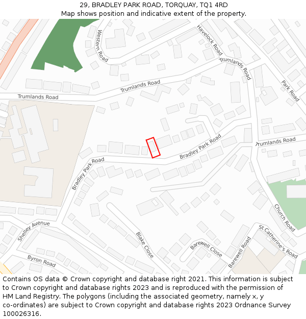 29, BRADLEY PARK ROAD, TORQUAY, TQ1 4RD: Location map and indicative extent of plot