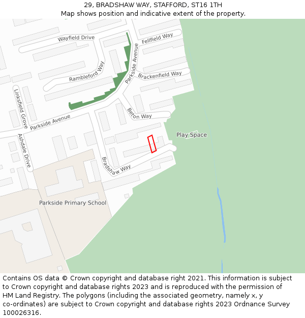 29, BRADSHAW WAY, STAFFORD, ST16 1TH: Location map and indicative extent of plot