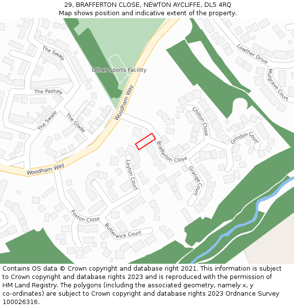 29, BRAFFERTON CLOSE, NEWTON AYCLIFFE, DL5 4RQ: Location map and indicative extent of plot