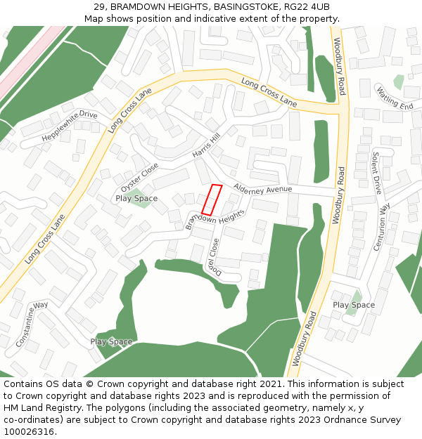29, BRAMDOWN HEIGHTS, BASINGSTOKE, RG22 4UB: Location map and indicative extent of plot