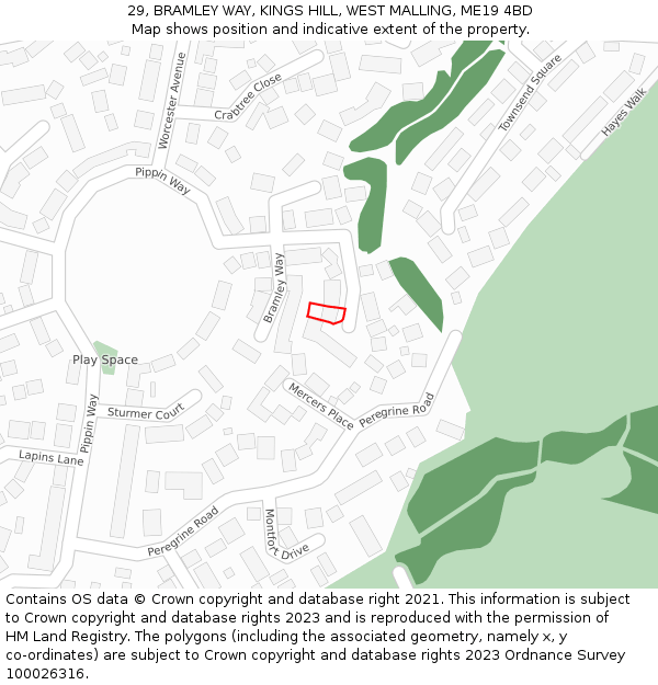 29, BRAMLEY WAY, KINGS HILL, WEST MALLING, ME19 4BD: Location map and indicative extent of plot