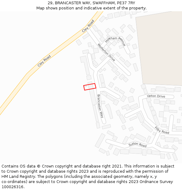 29, BRANCASTER WAY, SWAFFHAM, PE37 7RY: Location map and indicative extent of plot