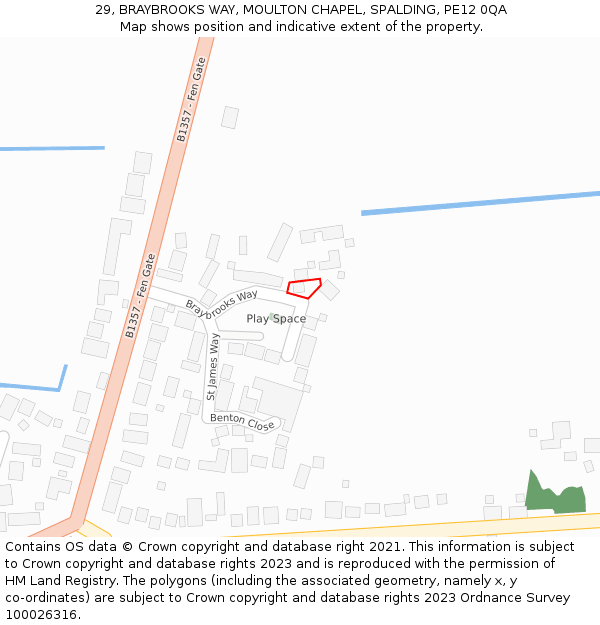 29, BRAYBROOKS WAY, MOULTON CHAPEL, SPALDING, PE12 0QA: Location map and indicative extent of plot