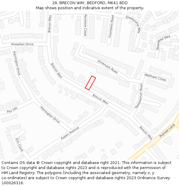 29, BRECON WAY, BEDFORD, MK41 8DD: Location map and indicative extent of plot