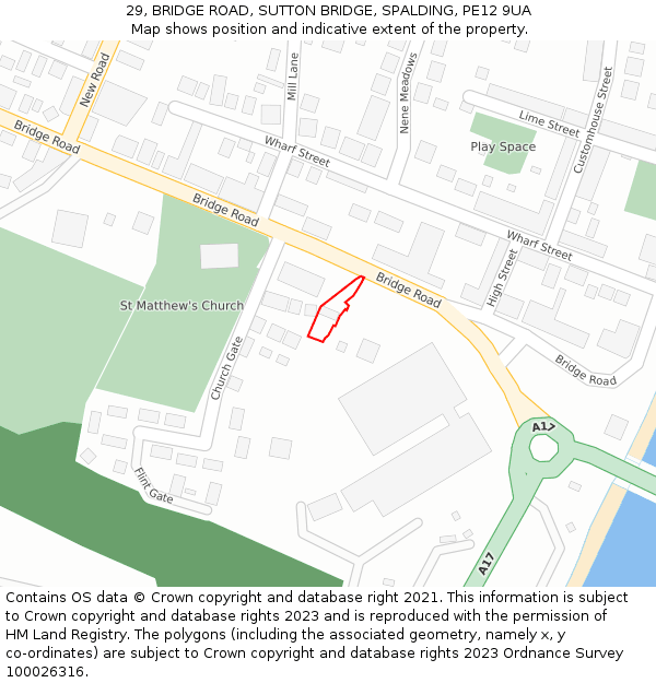 29, BRIDGE ROAD, SUTTON BRIDGE, SPALDING, PE12 9UA: Location map and indicative extent of plot