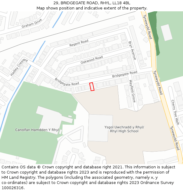 29, BRIDGEGATE ROAD, RHYL, LL18 4BL: Location map and indicative extent of plot