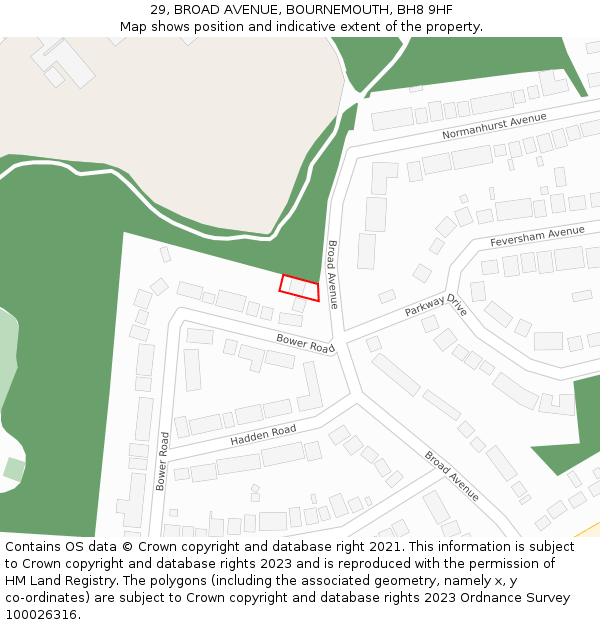 29, BROAD AVENUE, BOURNEMOUTH, BH8 9HF: Location map and indicative extent of plot