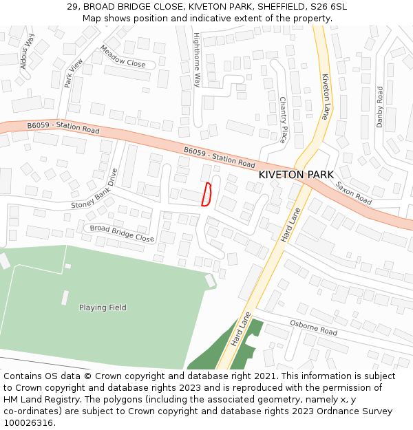 29, BROAD BRIDGE CLOSE, KIVETON PARK, SHEFFIELD, S26 6SL: Location map and indicative extent of plot