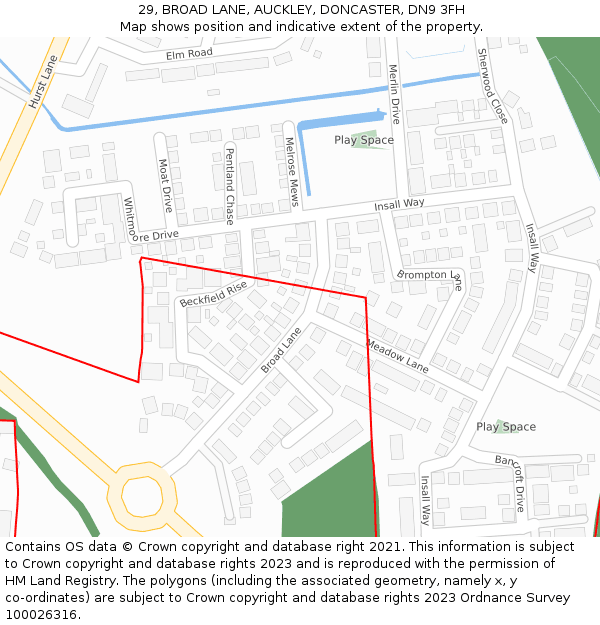 29, BROAD LANE, AUCKLEY, DONCASTER, DN9 3FH: Location map and indicative extent of plot