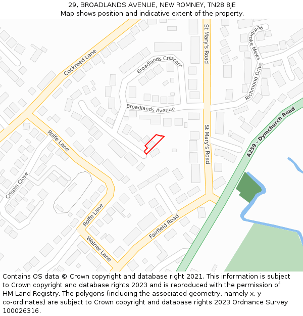 29, BROADLANDS AVENUE, NEW ROMNEY, TN28 8JE: Location map and indicative extent of plot