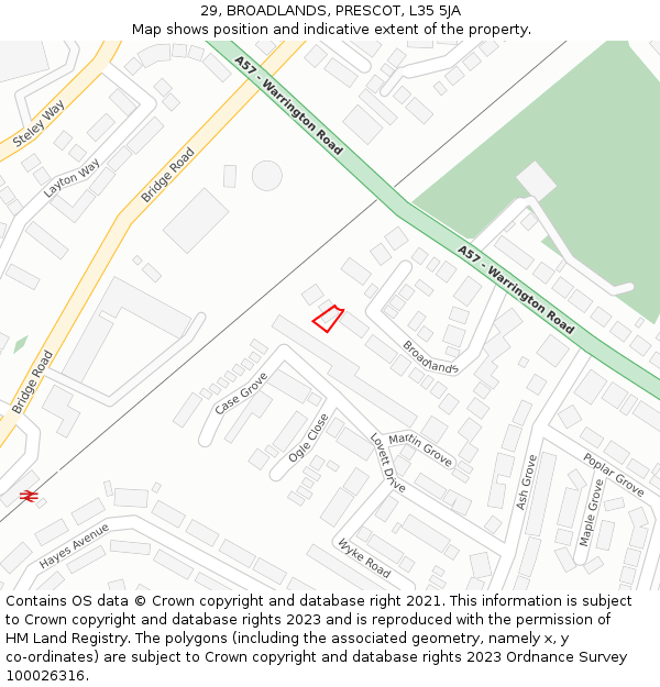 29, BROADLANDS, PRESCOT, L35 5JA: Location map and indicative extent of plot