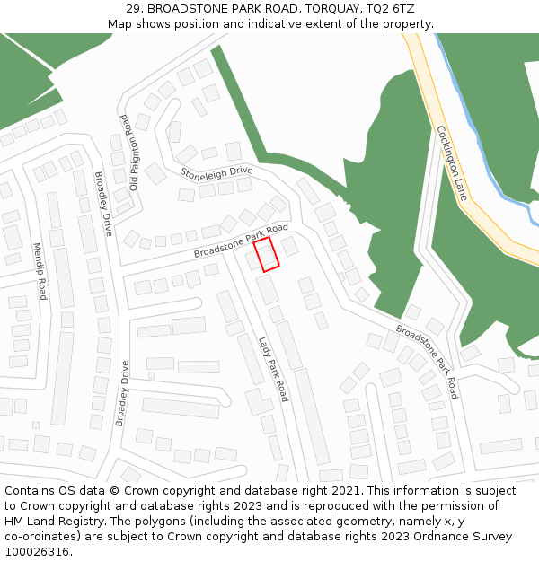 29, BROADSTONE PARK ROAD, TORQUAY, TQ2 6TZ: Location map and indicative extent of plot