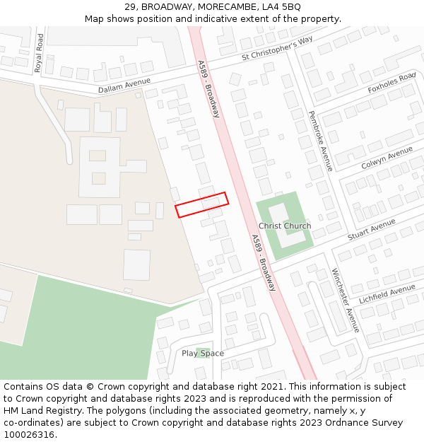 29, BROADWAY, MORECAMBE, LA4 5BQ: Location map and indicative extent of plot