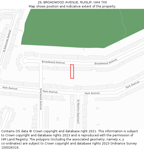 29, BROADWOOD AVENUE, RUISLIP, HA4 7XS: Location map and indicative extent of plot