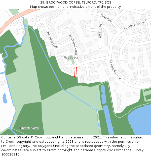 29, BROCKWOOD COPSE, TELFORD, TF1 3QS: Location map and indicative extent of plot