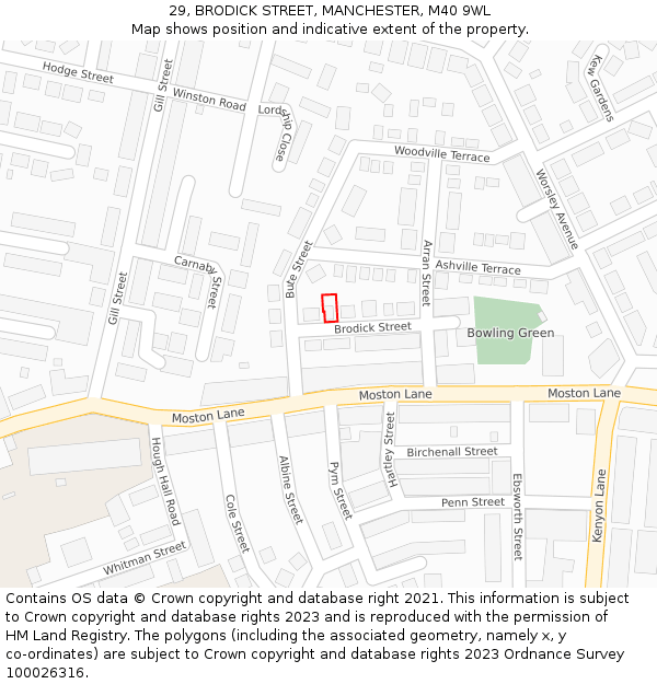 29, BRODICK STREET, MANCHESTER, M40 9WL: Location map and indicative extent of plot