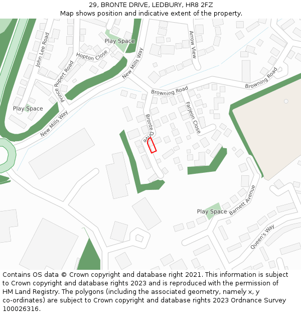 29, BRONTE DRIVE, LEDBURY, HR8 2FZ: Location map and indicative extent of plot