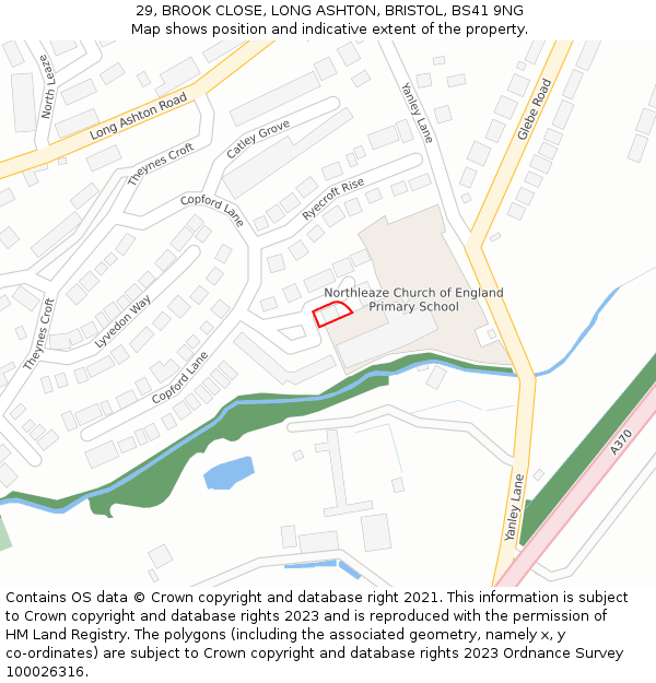 29, BROOK CLOSE, LONG ASHTON, BRISTOL, BS41 9NG: Location map and indicative extent of plot