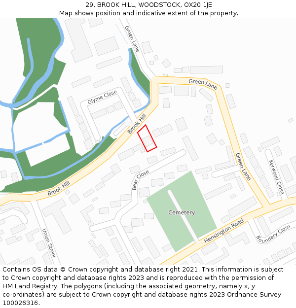 29, BROOK HILL, WOODSTOCK, OX20 1JE: Location map and indicative extent of plot