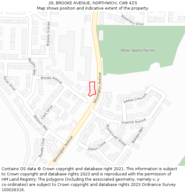 29, BROOKE AVENUE, NORTHWICH, CW8 4ZS: Location map and indicative extent of plot