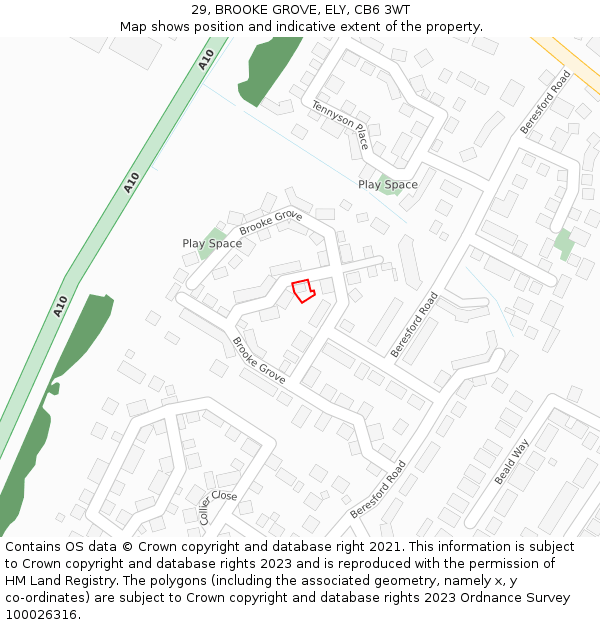 29, BROOKE GROVE, ELY, CB6 3WT: Location map and indicative extent of plot