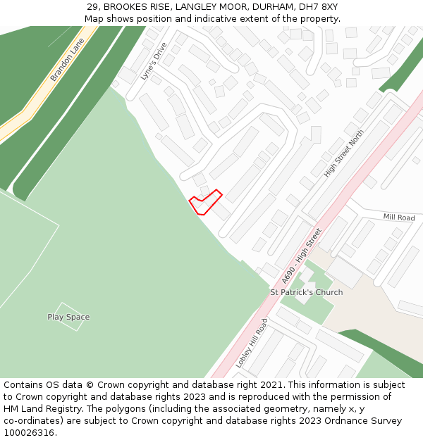 29, BROOKES RISE, LANGLEY MOOR, DURHAM, DH7 8XY: Location map and indicative extent of plot